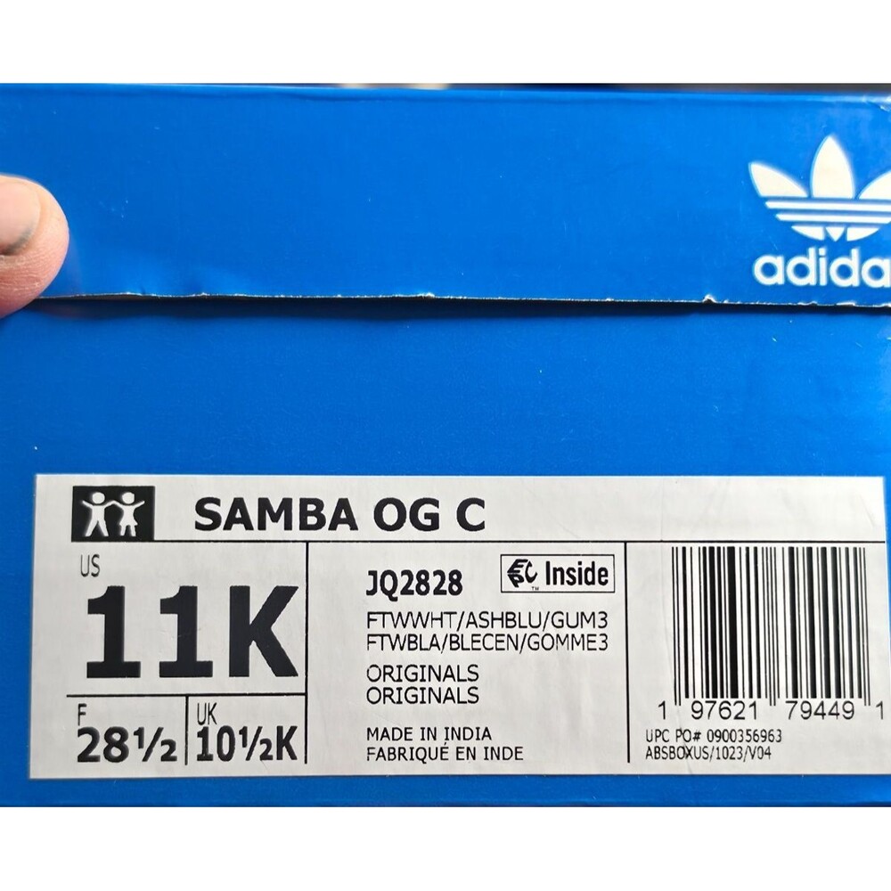 Adidas Samba OG C White Ash Blue Gum Kids 11K Leather Shoes JQ2828 New Box - Picture 6 of 6